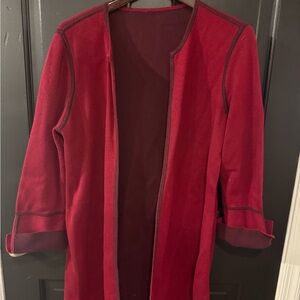 Chico's Open-Front Red Trench Coat with Dark Trim